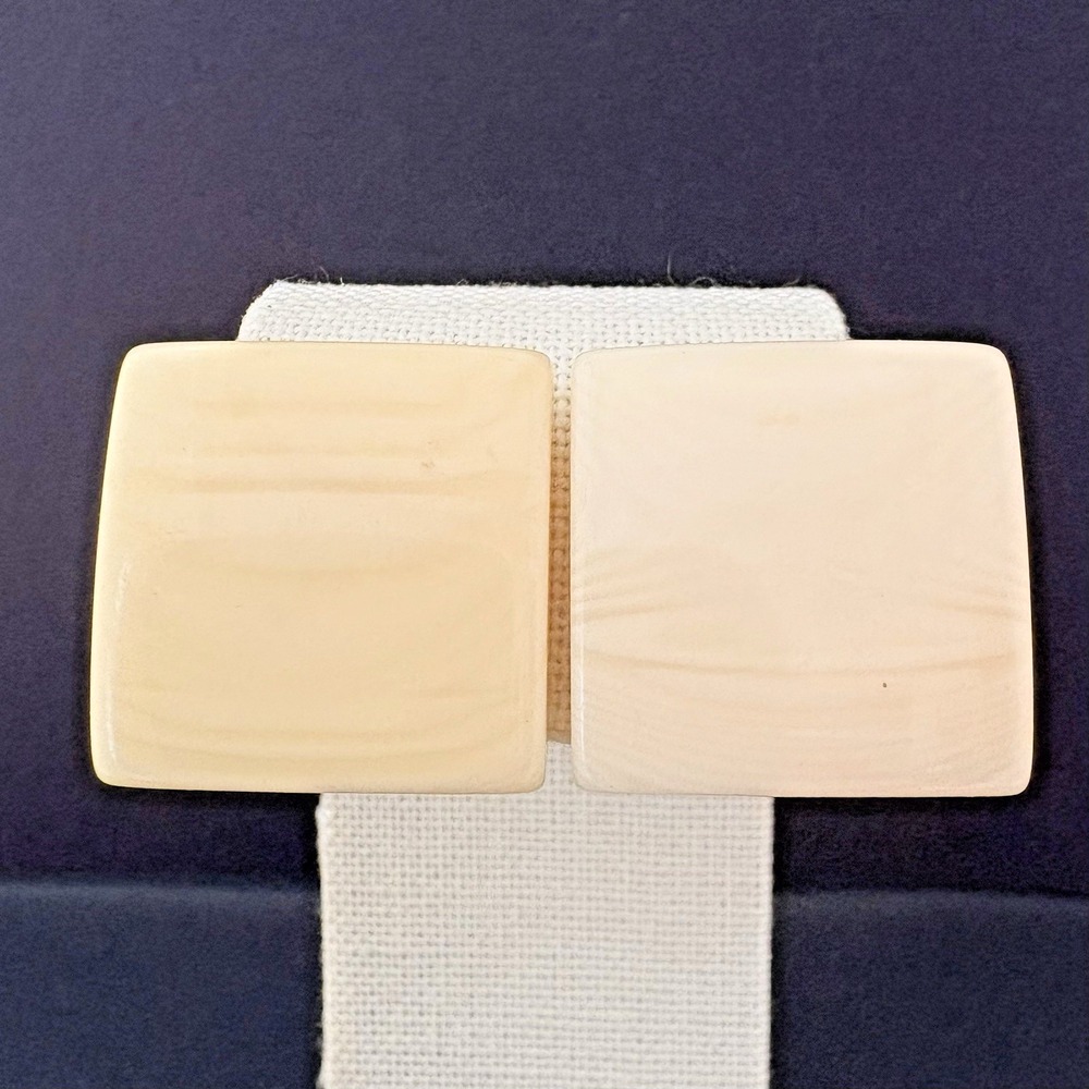 Vintage Napier Cream Beige Square Acrylic Clip On Earrings Gold Tone Classic